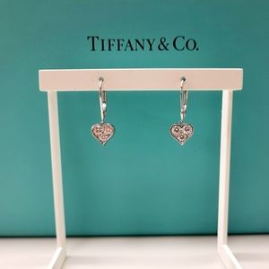Tiffany Hearts drop earrings in Platinum with Diamonds
